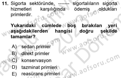 Finansal Kurumlar Dersi 2023 - 2024 Yılı (Final) Dönem Sonu Sınavı 11. Soru