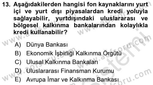 Finansal Kurumlar Dersi 2023 - 2024 Yılı (Final) Dönem Sonu Sınavı 13. Soru