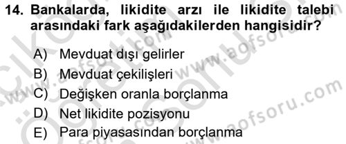 Finansal Kurumlar Dersi 2023 - 2024 Yılı (Final) Dönem Sonu Sınavı 14. Soru