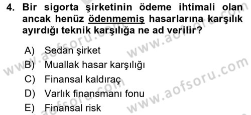 Finansal Kurumlar Dersi 2023 - 2024 Yılı (Final) Dönem Sonu Sınavı 4. Soru