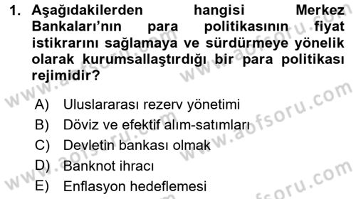 Finansal Kurumlar Dersi 2023 - 2024 Yılı Yaz Okulu Sınav Soruları 1. Soru