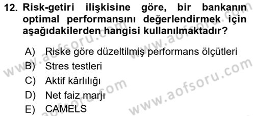 Finansal Kurumlar Dersi 2023 - 2024 Yılı Yaz Okulu Sınav Soruları 12. Soru