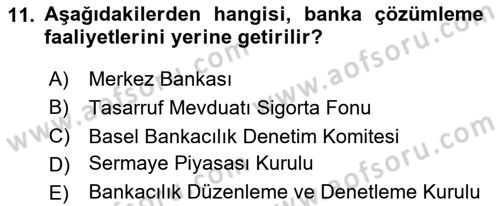 Finansal Kurumlar Dersi 2024 - 2025 Yılı (Vize) Ara Sınav Soruları 11. Soru