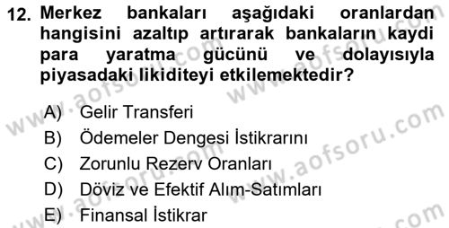 Finansal Kurumlar Dersi 2024 - 2025 Yılı (Vize) Ara Sınav Soruları 12. Soru