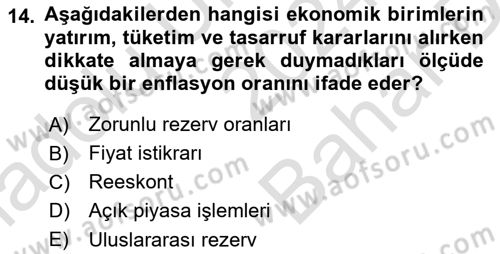 Finansal Kurumlar Dersi 2024 - 2025 Yılı (Vize) Ara Sınav Soruları 14. Soru