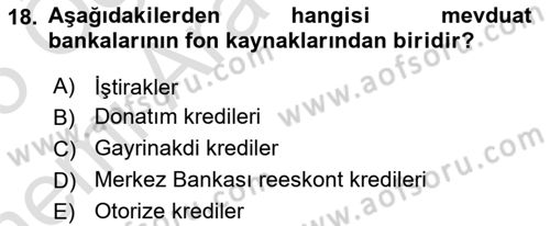 Finansal Kurumlar Dersi 2024 - 2025 Yılı (Vize) Ara Sınav Soruları 18. Soru