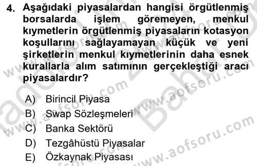 Finansal Kurumlar Dersi 2024 - 2025 Yılı (Vize) Ara Sınav Soruları 4. Soru