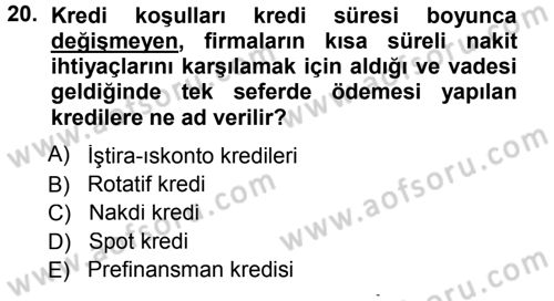 Finansal Yönetim 1 Dersi 2012 - 2013 Yılı (Final) Dönem Sonu Sınavı 20. Soru