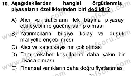 Finansal Yönetim 1 Dersi 2013 - 2014 Yılı (Vize) Ara Sınav Soruları 10. Soru