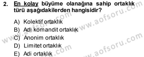 Finansal Yönetim 1 Dersi 2013 - 2014 Yılı (Vize) Ara Sınav Soruları 2. Soru