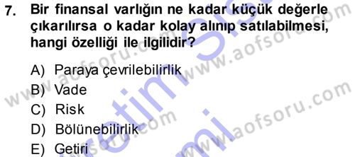 Finansal Yönetim 1 Dersi 2013 - 2014 Yılı (Vize) Ara Sınav Soruları 7. Soru