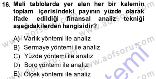 Finansal Yönetim 1 Dersi 2014 - 2015 Yılı (Vize) Ara Sınav Soruları 16. Soru