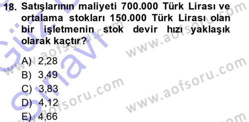 Finansal Yönetim 1 Dersi 2014 - 2015 Yılı (Vize) Ara Sınav Soruları 18. Soru