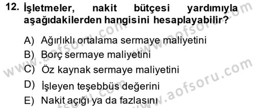 Finansal Yönetim 1 Dersi 2014 - 2015 Yılı (Final) Dönem Sonu Sınavı 12. Soru