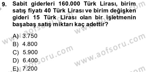 Finansal Yönetim 1 Dersi 2014 - 2015 Yılı (Final) Dönem Sonu Sınavı 9. Soru