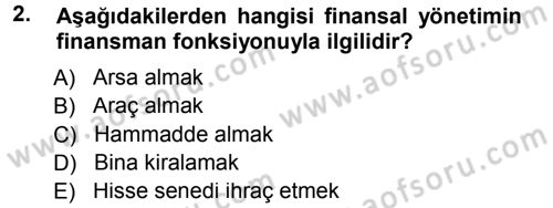 Finansal Yönetim 1 Dersi 2014 - 2015 Yılı Tek Ders Sınavı 2. Soru