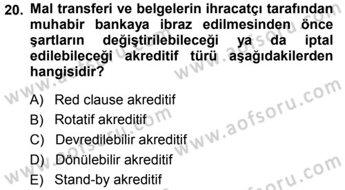 Finansal Yönetim 1 Dersi 2014 - 2015 Yılı Tek Ders Sınavı 20. Soru