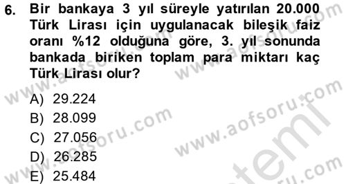 Finansal Yönetim 1 Dersi 2014 - 2015 Yılı Tek Ders Sınavı 6. Soru