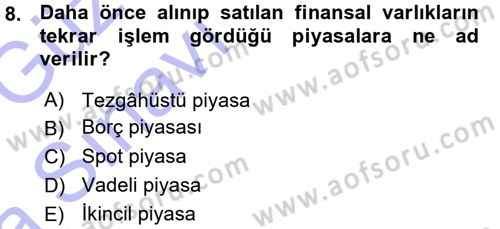 Finansal Yönetim 1 Dersi 2015 - 2016 Yılı (Vize) Ara Sınav Soruları 8. Soru