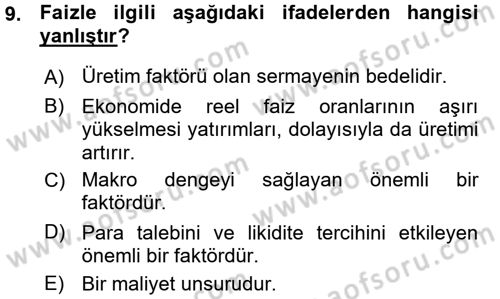 Finansal Yönetim 1 Dersi 2015 - 2016 Yılı (Vize) Ara Sınav Soruları 9. Soru