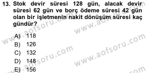 Finansal Yönetim 1 Dersi 2015 - 2016 Yılı (Final) Dönem Sonu Sınavı 13. Soru