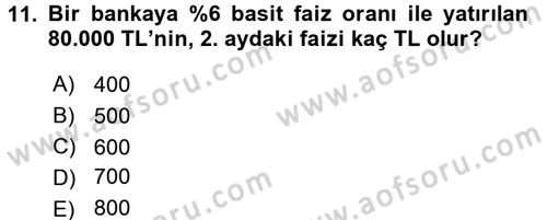 Finansal Yönetim 1 Dersi 2016 - 2017 Yılı (Vize) Ara Sınavı 11. Soru