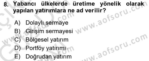 Finansal Yönetim 1 Dersi 2016 - 2017 Yılı (Vize) Ara Sınavı 8. Soru