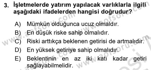 Finansal Yönetim 1 Dersi 2017 - 2018 Yılı (Vize) Ara Sınav Soruları 3. Soru