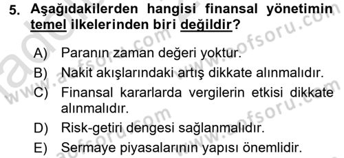 Finansal Yönetim 1 Dersi 2017 - 2018 Yılı (Vize) Ara Sınav Soruları 5. Soru