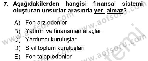 Finansal Yönetim 1 Dersi 2017 - 2018 Yılı (Vize) Ara Sınav Soruları 7. Soru
