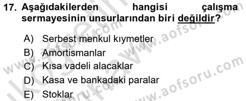 Finansal Yönetim 1 Dersi 2018 - 2019 Yılı 3 Ders Sınavı 17. Soru