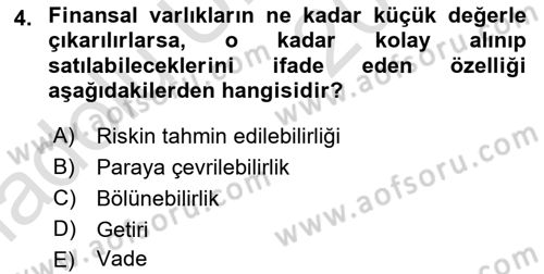 Finansal Yönetim 1 Dersi 2018 - 2019 Yılı 3 Ders Sınavı 4. Soru