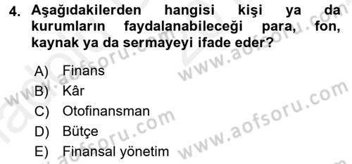 Finansal Yönetim 1 Dersi 2018 - 2019 Yılı (Vize) Ara Sınavı 4. Soru