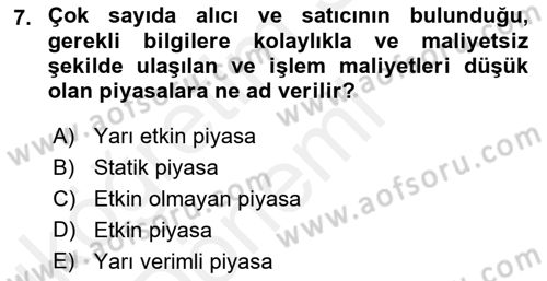 Finansal Yönetim 1 Dersi 2018 - 2019 Yılı (Vize) Ara Sınavı 7. Soru