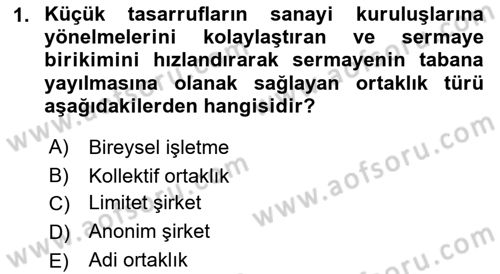 Finansal Yönetim 1 Dersi 2018 - 2019 Yılı (Final) Dönem Sonu Sınavı 1. Soru
