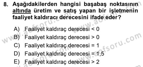 Finansal Yönetim 1 Dersi 2018 - 2019 Yılı (Final) Dönem Sonu Sınavı 8. Soru