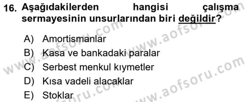 Finansal Yönetim 1 Dersi 2018 - 2019 Yılı Yaz Okulu Sınav Soruları 16. Soru