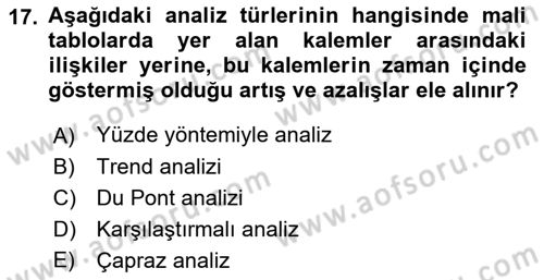 Finansal Yönetim 1 Dersi 2019 - 2020 Yılı (Vize) Ara Sınav Soruları 17. Soru