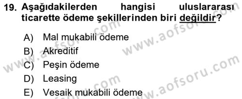 Finansal Yönetim 1 Dersi 2019 - 2020 Yılı (Final) Dönem Sonu Sınavı 19. Soru