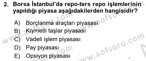 Finansal Yönetim 1 Dersi 2019 - 2020 Yılı (Final) Dönem Sonu Sınavı 2. Soru