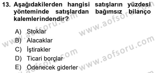 Finansal Yönetim 1 Dersi 2020 - 2021 Yılı Yaz Okulu Sınavı 13. Soru