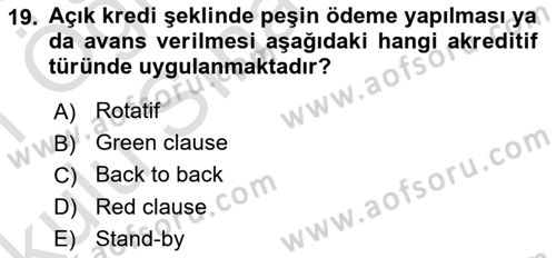 Finansal Yönetim 1 Dersi 2020 - 2021 Yılı Yaz Okulu Sınavı 19. Soru