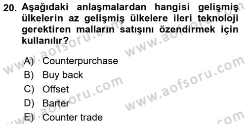 Finansal Yönetim 1 Dersi 2020 - 2021 Yılı Yaz Okulu Sınavı 20. Soru