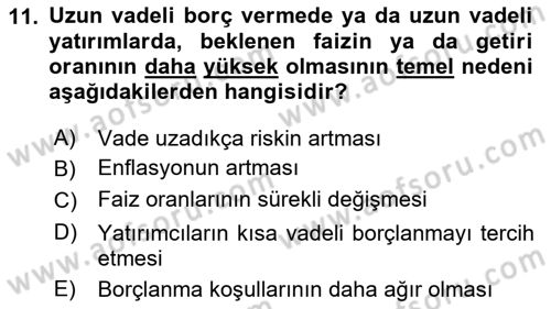 Finansal Yönetim 1 Dersi 2021 - 2022 Yılı (Vize) Ara Sınavı 11. Soru