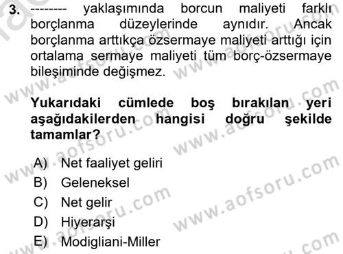 Finansal Yönetim 1 Dersi 2021 - 2022 Yılı (Vize) Ara Sınavı 3. Soru