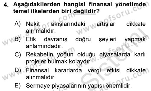 Finansal Yönetim 1 Dersi 2021 - 2022 Yılı (Vize) Ara Sınavı 4. Soru