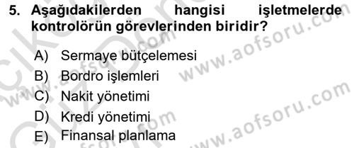 Finansal Yönetim 1 Dersi 2021 - 2022 Yılı (Vize) Ara Sınavı 5. Soru