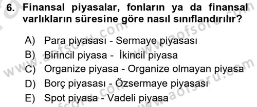 Finansal Yönetim 1 Dersi 2021 - 2022 Yılı (Vize) Ara Sınavı 6. Soru