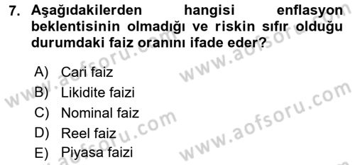 Finansal Yönetim 1 Dersi 2021 - 2022 Yılı (Vize) Ara Sınavı 7. Soru