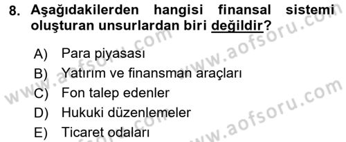 Finansal Yönetim 1 Dersi 2021 - 2022 Yılı (Vize) Ara Sınavı 8. Soru